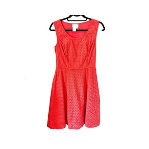 Max Studio Red Crocheted Eyelet Fit and Flare 100% Cotton Dress Women's Medium